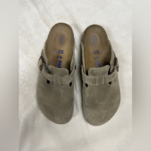 Birkenstock Shoes - Birkenstock Boston Soft Footbed Suede Leather Clogs, Taupe, Size EU 39 Narrow